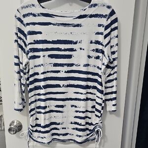 Navy and White Striped Women's Long Sleeve Top